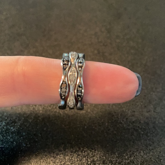 White/Champage/Black Diamond Sterling Silver Rings - Picture 2 of 3